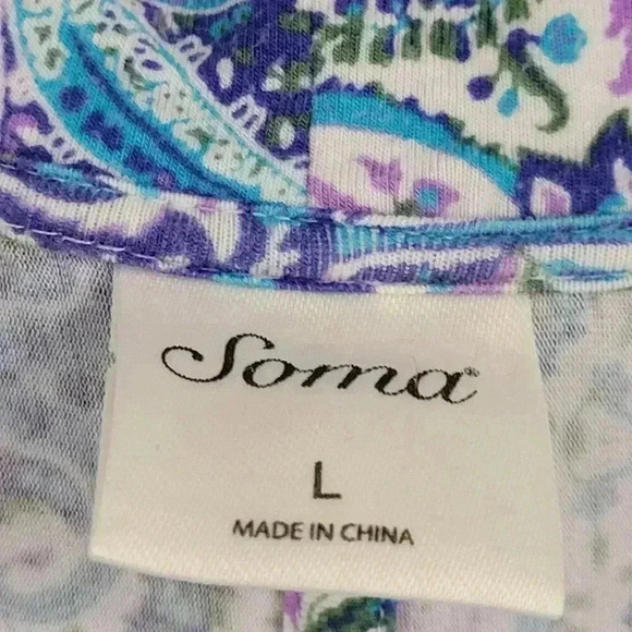 Soma Womens Open Front Kimono Cardigan L Blue & Green Paisley Print - Picture 3 of 7